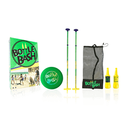 Bottle Bash Outdoor Flying Disc Game Set – Disc Toss Game for Family, Frisbee Target Lawn Game with Poles & Bottles
