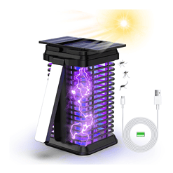 HumiLife Rechargeable Solar Bug Zapper Outdoor & Indoor, 4200V Grid, USB Charging, 5000mAh Battery, Black