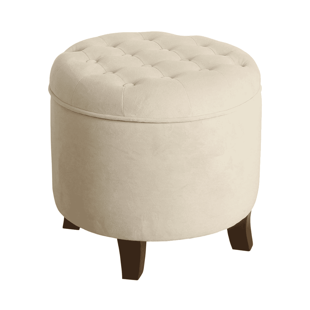 Homepop Home Decor | Upholstered Round Velvet Tufted Foot Rest Ottoman, Cream Small