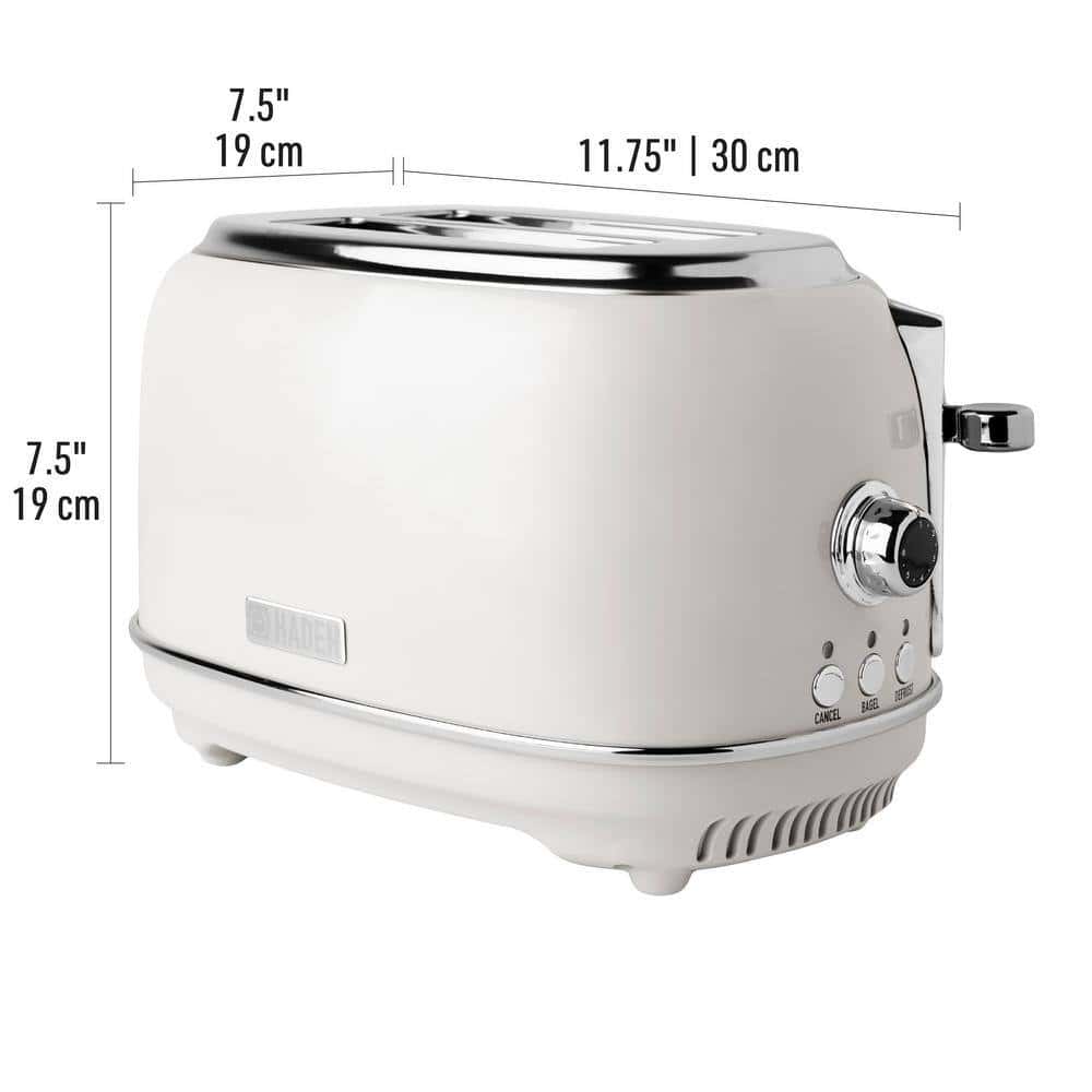 HADEN 75018 Heritage 900-Watt 2-Slice Wide Slot Ivory White Retro Toaster