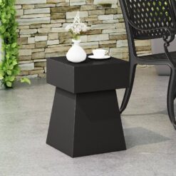 Noble House Aesop Matte Black Square Stone Outdoor Patio Side Table