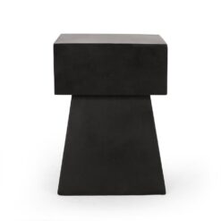 Noble House Aesop Matte Black Square Stone Outdoor Patio Side Table
