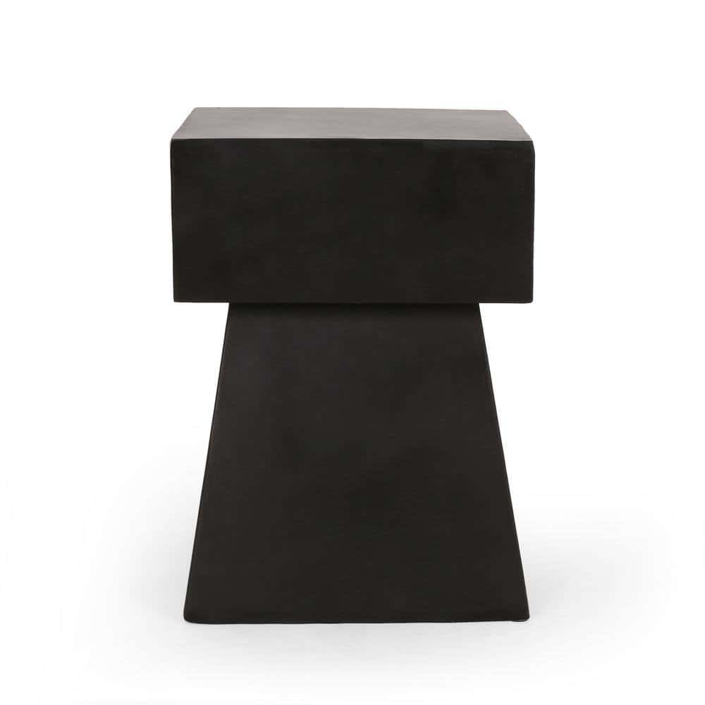 Noble House Aesop Matte Black Square Stone Outdoor Patio Side Table