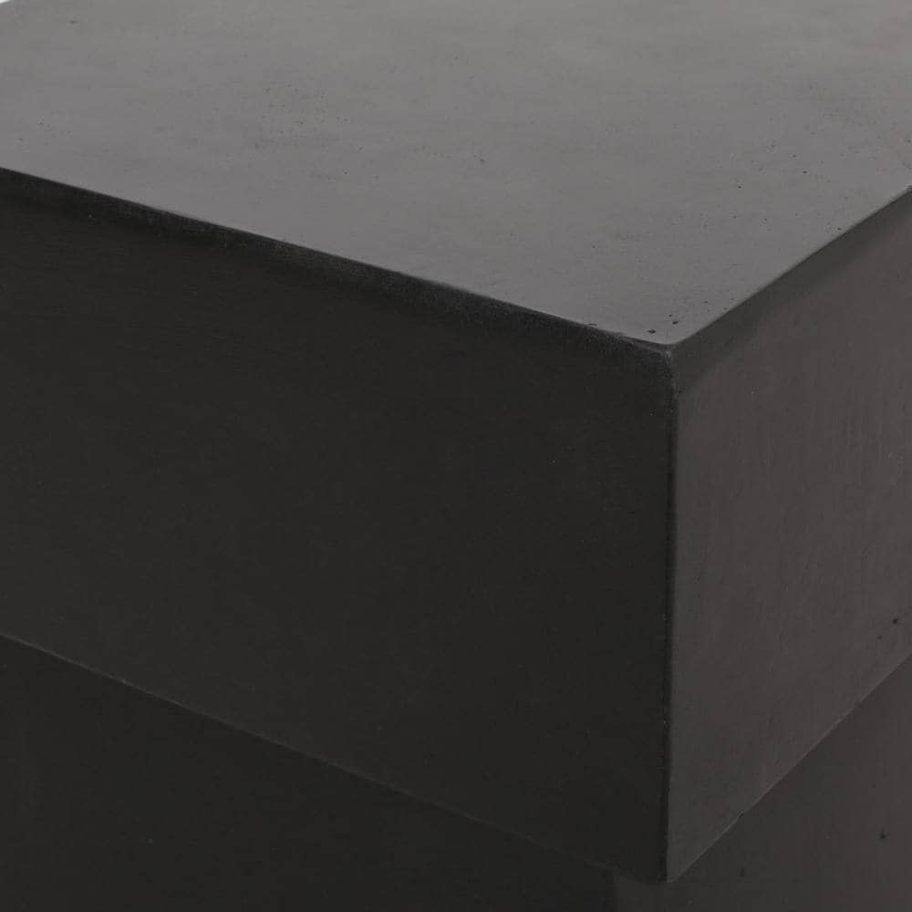 Noble House Aesop Matte Black Square Stone Outdoor Patio Side Table