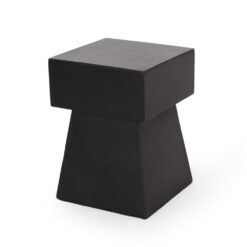 Noble House Aesop Matte Black Square Stone Outdoor Patio Side Table