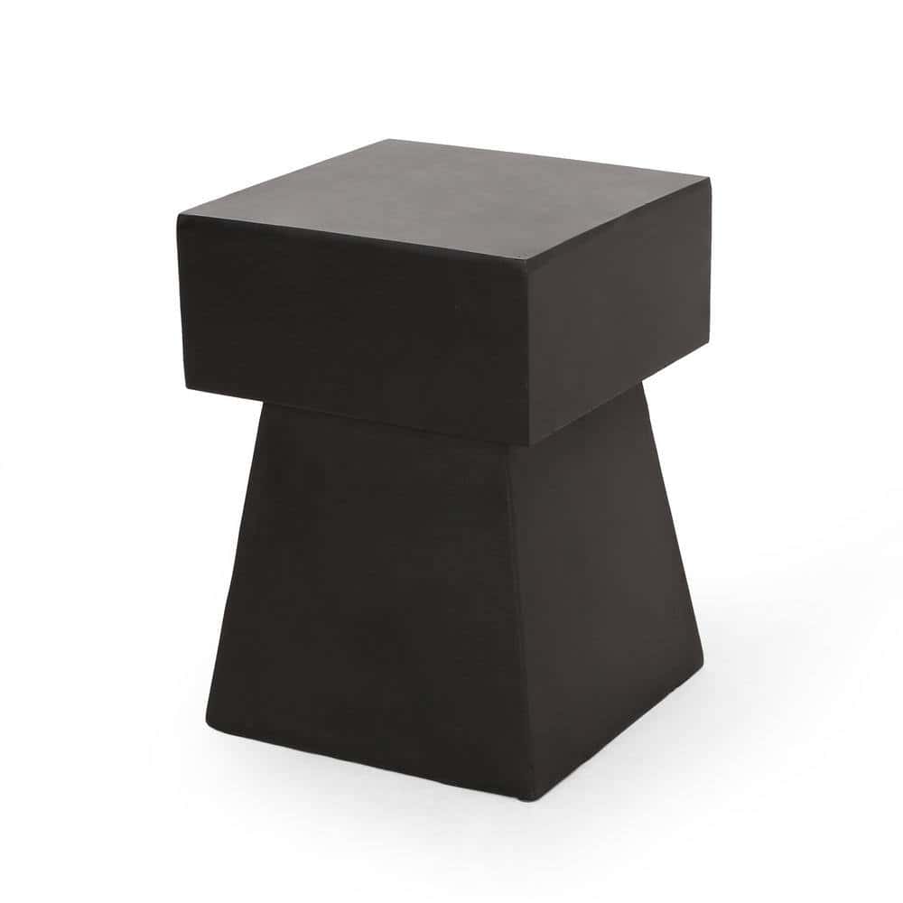 Noble House Aesop Matte Black Square Stone Outdoor Patio Side Table