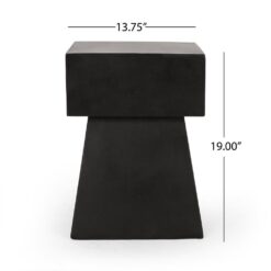 Noble House Aesop Matte Black Square Stone Outdoor Patio Side Table