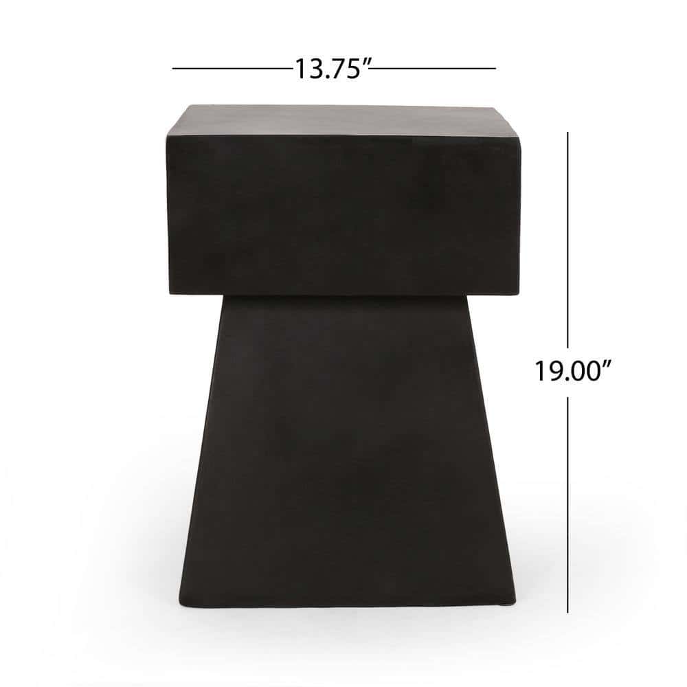 Noble House Aesop Matte Black Square Stone Outdoor Patio Side Table