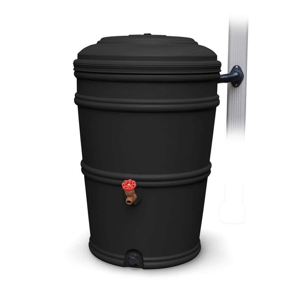 EarthMinded RainStation 45 Gal. Recycled Black Rain Barrel with Diverter