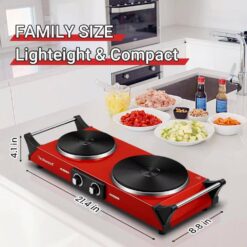 Elexnux Portable 2-Burner 7.4 in. Red Electric Stove 1800-Watt Hot Plate with Anti-Scald Handles
