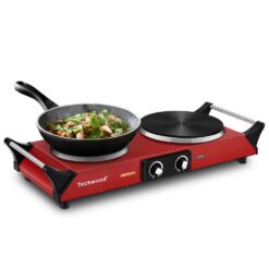 Elexnux Portable 2-Burner 7.4 in. Red Electric Stove 1800-Watt Hot Plate with Anti-Scald Handles