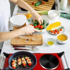 Elexnux Portable 2-Burner 7.4 in. Red Electric Stove 1800-Watt Hot Plate with Anti-Scald Handles