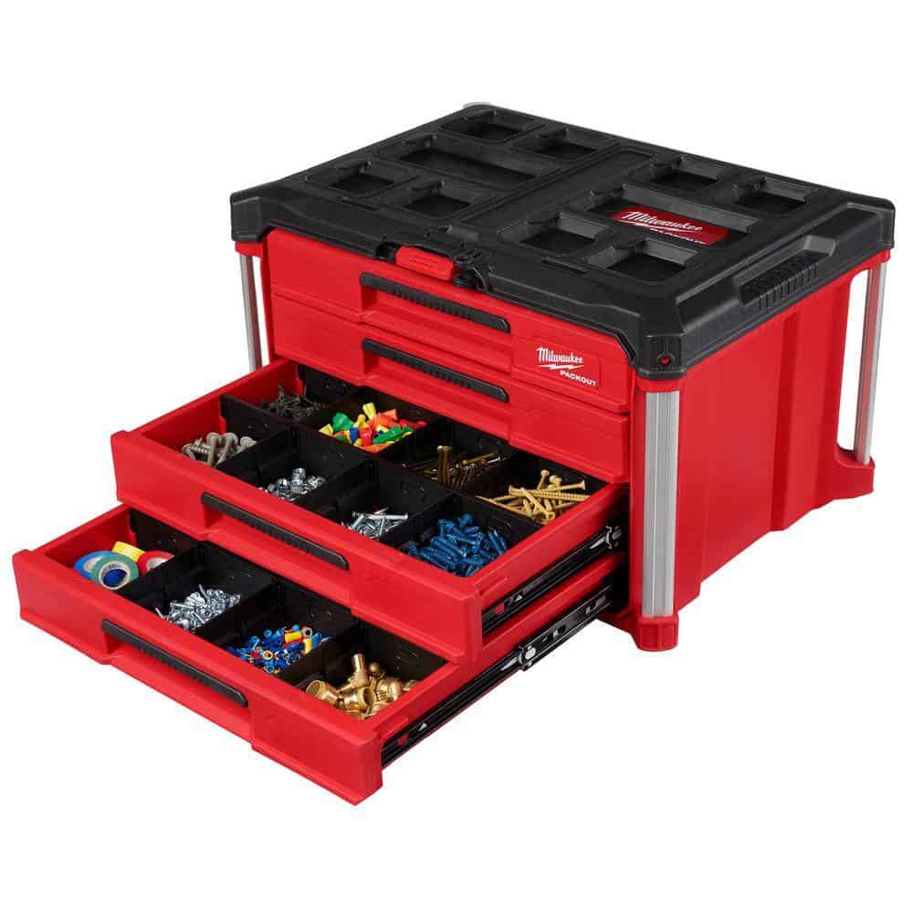 Milwaukee PACKOUT 22 in. Modular 4-Drawer Tool Box with Metal Reinforced Corners and 50 lbs. Capacity