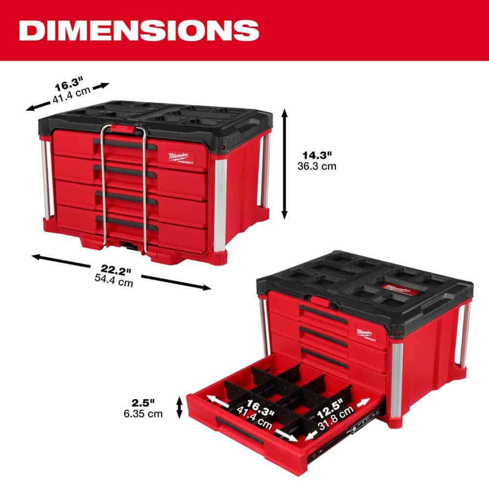 Milwaukee PACKOUT 22 in. Modular 4-Drawer Tool Box with Metal Reinforced Corners and 50 lbs. Capacity