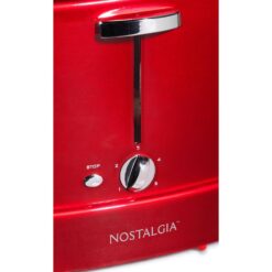 Nostalgia RHDT800RETRORED Retro Series 4-Slice Red Hot Dog and Bun Toaster with Crumb Tray and Mini Tongs