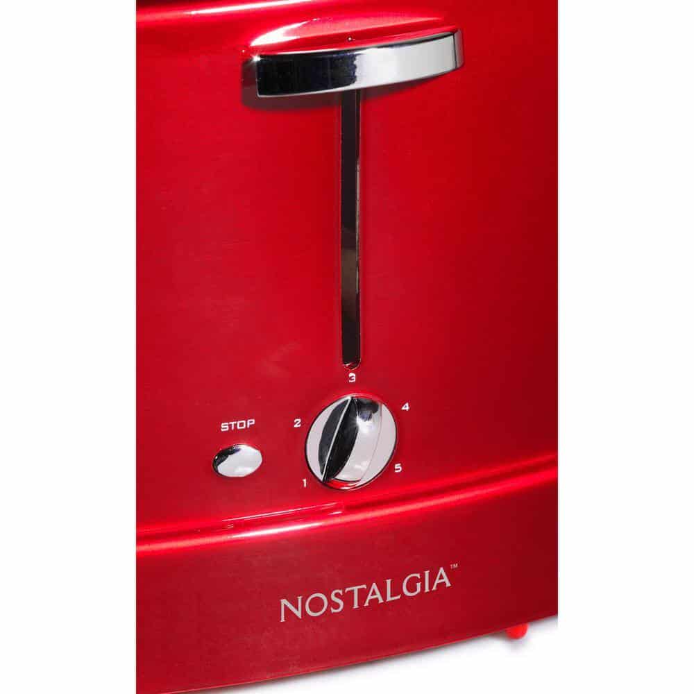 Nostalgia RHDT800RETRORED Retro Series 4-Slice Red Hot Dog and Bun Toaster with Crumb Tray and Mini Tongs