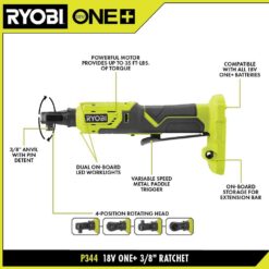 RYOBI ONE+ P344 18V Cordless 3/8 in. 4-Position Ratchet (Tool Only)
