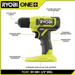 RYOBI ONE+ PCL201K1 18V Cordless 3/8 in. Drill/Driver Kit with 1.5 Ah Battery and Charger