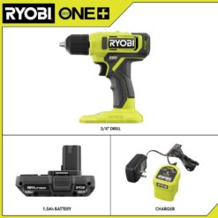 RYOBI ONE+ PCL201K1 18V Cordless 3/8 in. Drill/Driver Kit with 1.5 Ah Battery and Charger