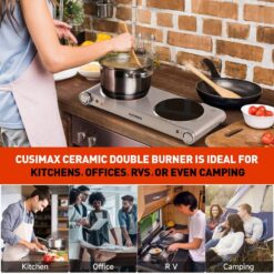 Elexnux Portable 2-Burner 7.1 in. Silver Electric Hot Plate 1800-Watt Dual Control Countertop Infrared Electric Stove