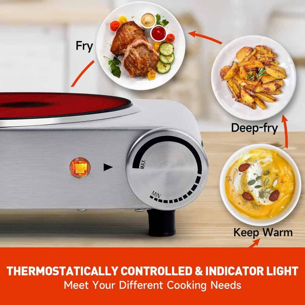 Elexnux Portable 2-Burner 7.1 in. Silver Electric Hot Plate 1800-Watt Dual Control Countertop Infrared Electric Stove