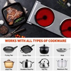 Elexnux Portable 2-Burner 7.1 in. Silver Electric Hot Plate 1800-Watt Dual Control Countertop Infrared Electric Stove