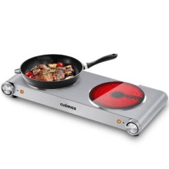 Elexnux Portable 2-Burner 7.1 in. Silver Electric Hot Plate 1800-Watt Dual Control Countertop Infrared Electric Stove