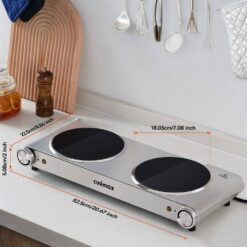 Elexnux Portable 2-Burner 7.1 in. Silver Electric Hot Plate 1800-Watt Dual Control Countertop Infrared Electric Stove