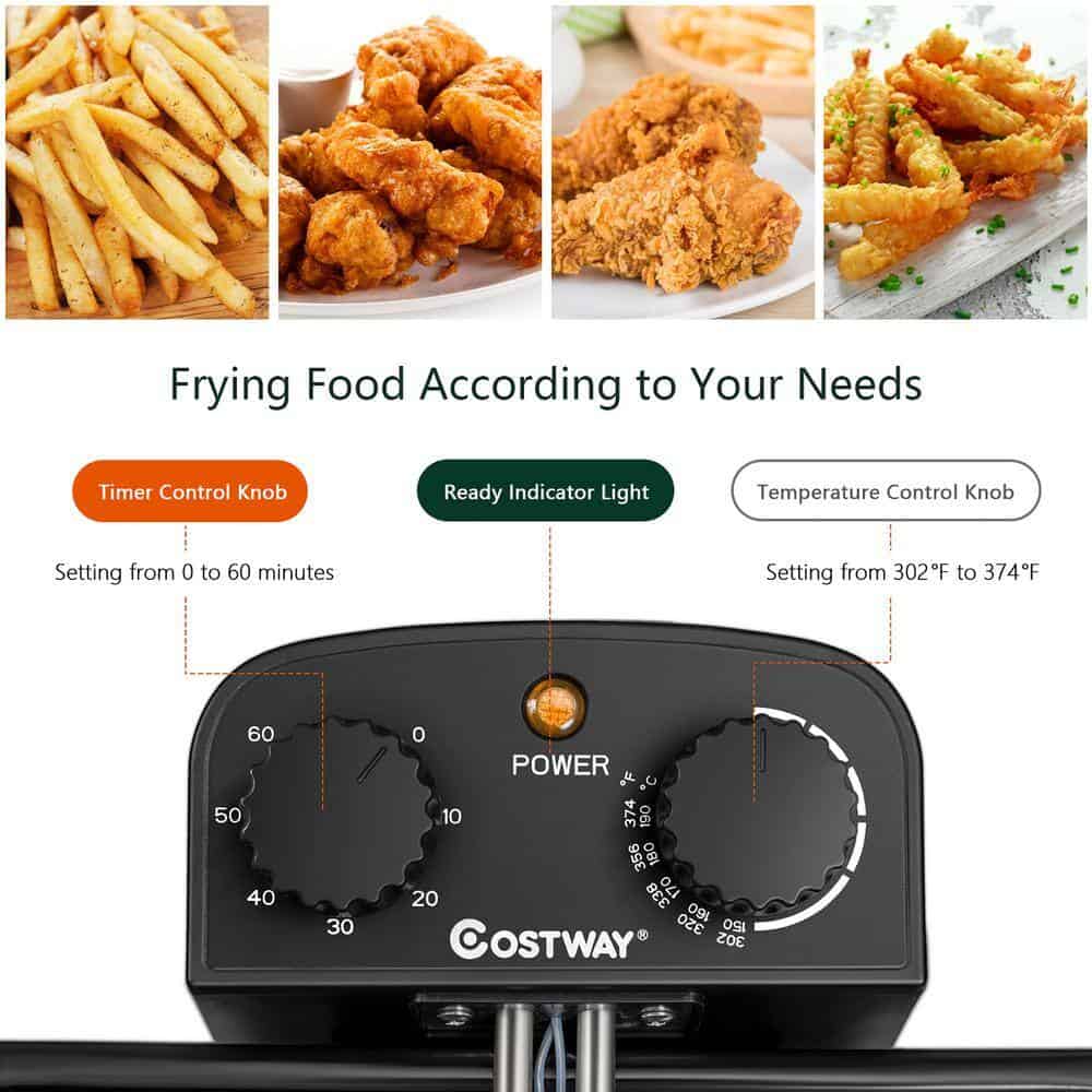 Costway BXD4-A955U1 5.3QT/21-Cup Silver Electric Deep Fryer Stainless Steel 1700-Watt Triple Basket