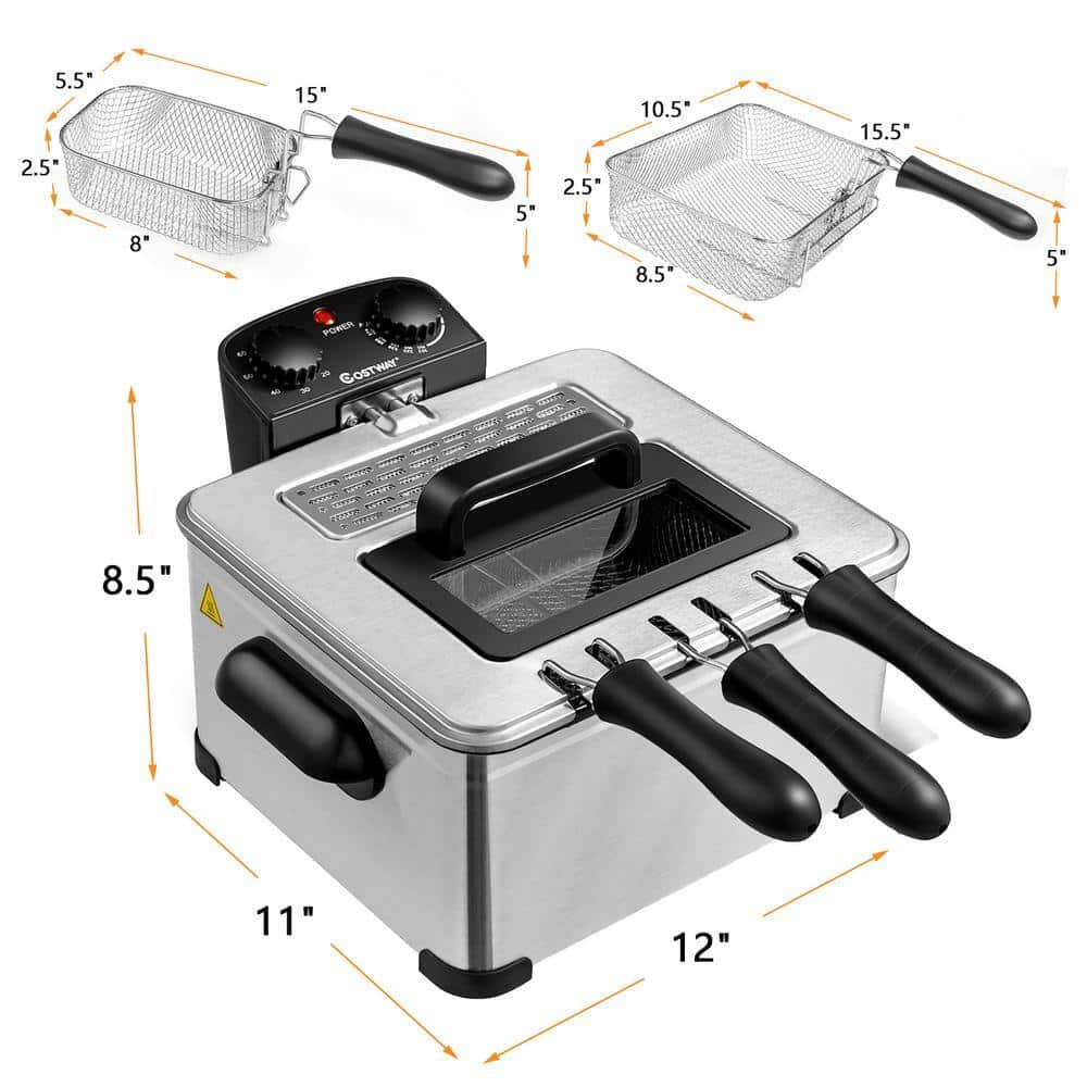 Costway BXD4-A955U1 5.3QT/21-Cup Silver Electric Deep Fryer Stainless Steel 1700-Watt Triple Basket