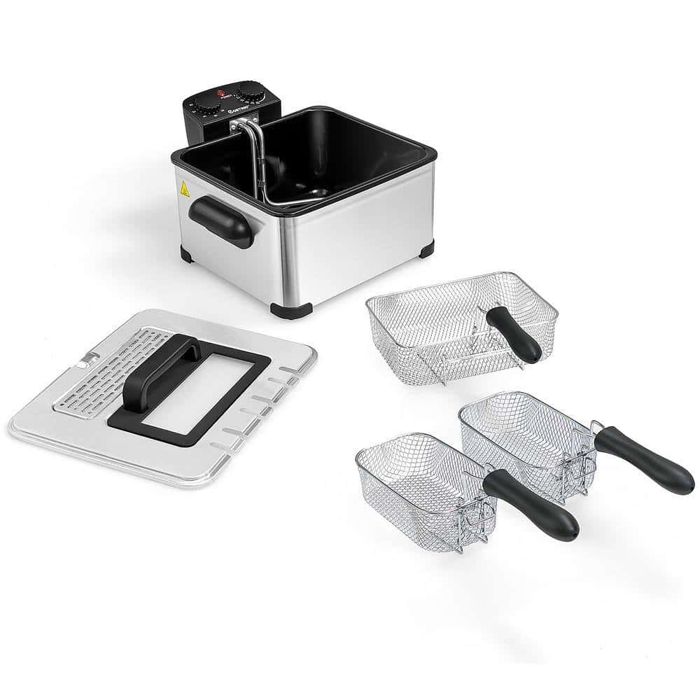 Costway BXD4-A955U1 5.3QT/21-Cup Silver Electric Deep Fryer Stainless Steel 1700-Watt Triple Basket
