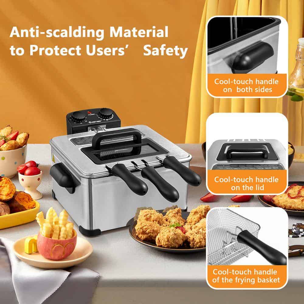 Costway BXD4-A955U1 5.3QT/21-Cup Silver Electric Deep Fryer Stainless Steel 1700-Watt Triple Basket