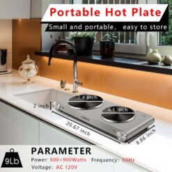 Elexnux Portable 1800-Watt 2-Burner 7.4 in. Silver Electric Hot Plate