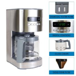 Kenmore KKCM12S 12-Cup Programmable Coffee Maker, Stainless Steel, with Reusable Filter, silver