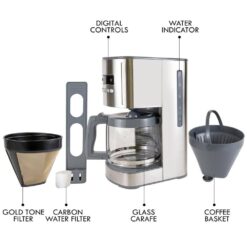 Kenmore KKCM12S 12-Cup Programmable Coffee Maker, Stainless Steel, with Reusable Filter, silver