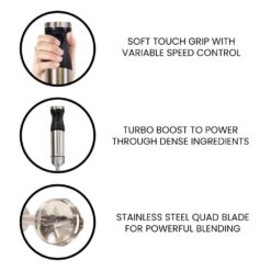 Kenmore KKIBC5SS 400W Hand Blender, Variable Speed Immersion Blender Food Chopper Whisk, Black and Silver