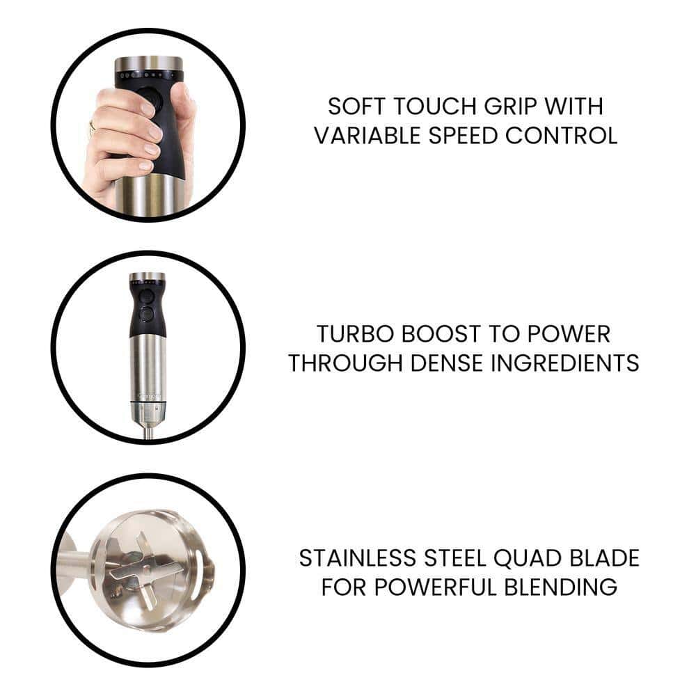 Kenmore KKIBC5SS 400W Hand Blender, Variable Speed Immersion Blender Food Chopper Whisk, Black and Silver