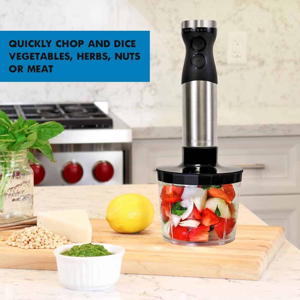 Kenmore KKIBC5SS 400W Hand Blender, Variable Speed Immersion Blender Food Chopper Whisk, Black and Silver
