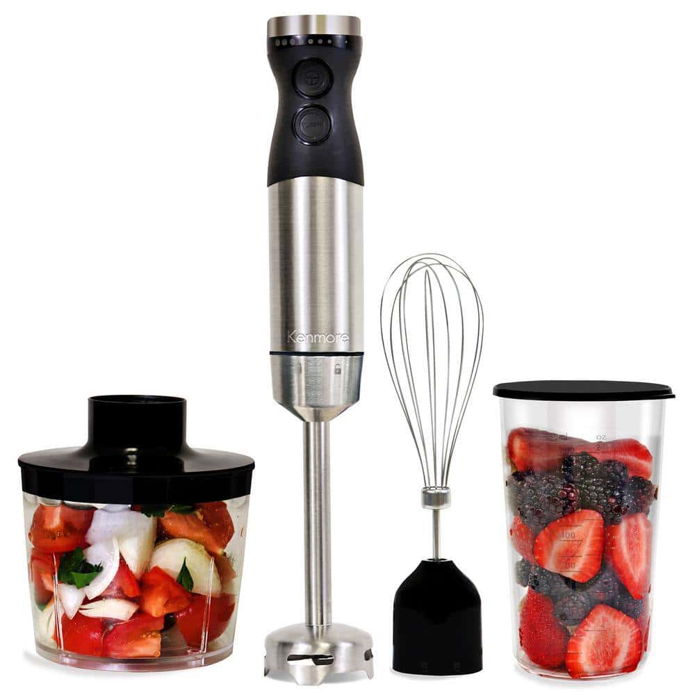 Kenmore KKIBC5SS 400W Hand Blender, Variable Speed Immersion Blender Food Chopper Whisk, Black and Silver