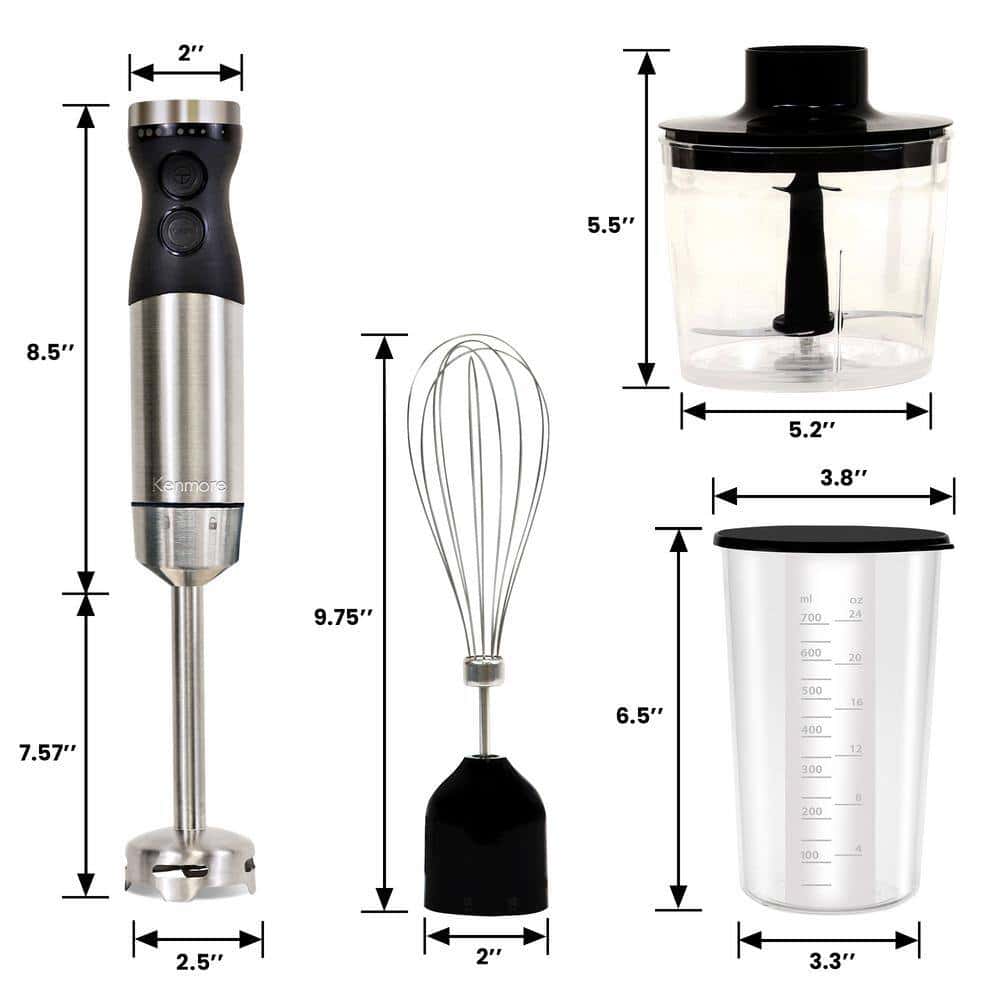 Kenmore KKIBC5SS 400W Hand Blender, Variable Speed Immersion Blender Food Chopper Whisk, Black and Silver