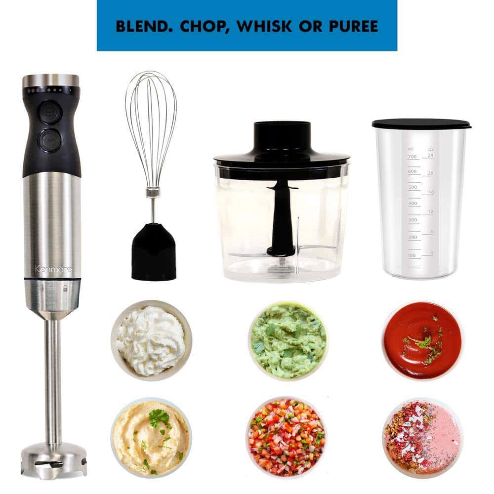 Kenmore KKIBC5SS 400W Hand Blender, Variable Speed Immersion Blender Food Chopper Whisk, Black and Silver