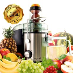 MegaChef 985112284M Stainless Steel Chrome Wide Mouth Juice Extractor, Juice Machine with Dual Speed Centrifugal Juicer
