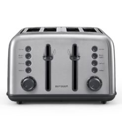 BUYDEEM DT-6B83S 4-Slice Toaster, Extra Wide Slots, Retro Stainless Steel with High Lift Lever, Removal Crumb Tray, 7-Shade Settings