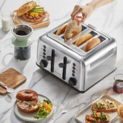 BUYDEEM DT-6B83S 4-Slice Toaster, Extra Wide Slots, Retro Stainless Steel with High Lift Lever, Removal Crumb Tray, 7-Shade Settings