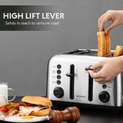 BUYDEEM DT-6B83S 4-Slice Toaster, Extra Wide Slots, Retro Stainless Steel with High Lift Lever, Removal Crumb Tray, 7-Shade Settings