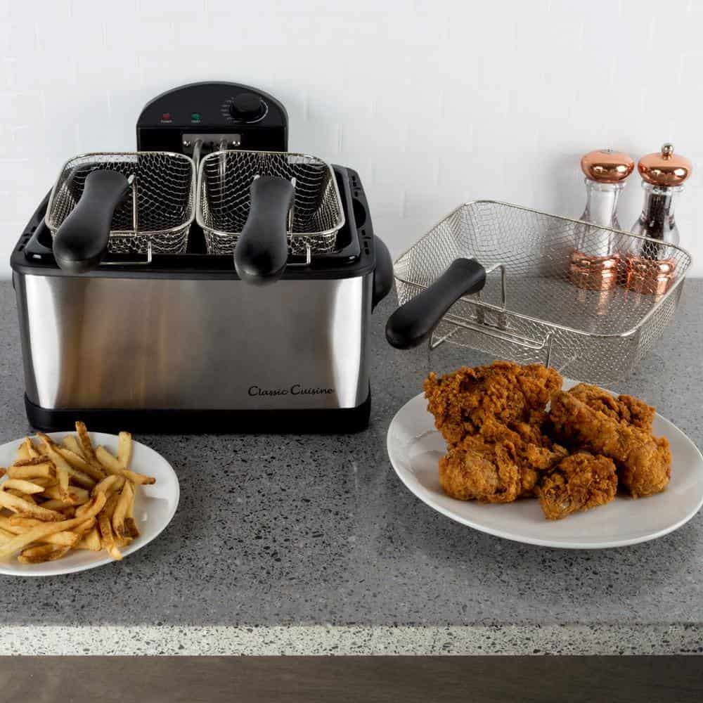 Classic Cuisine M030214 4 Qt. 3-Basket Electric Stainless Steel Deep Fryer (5-Piece)