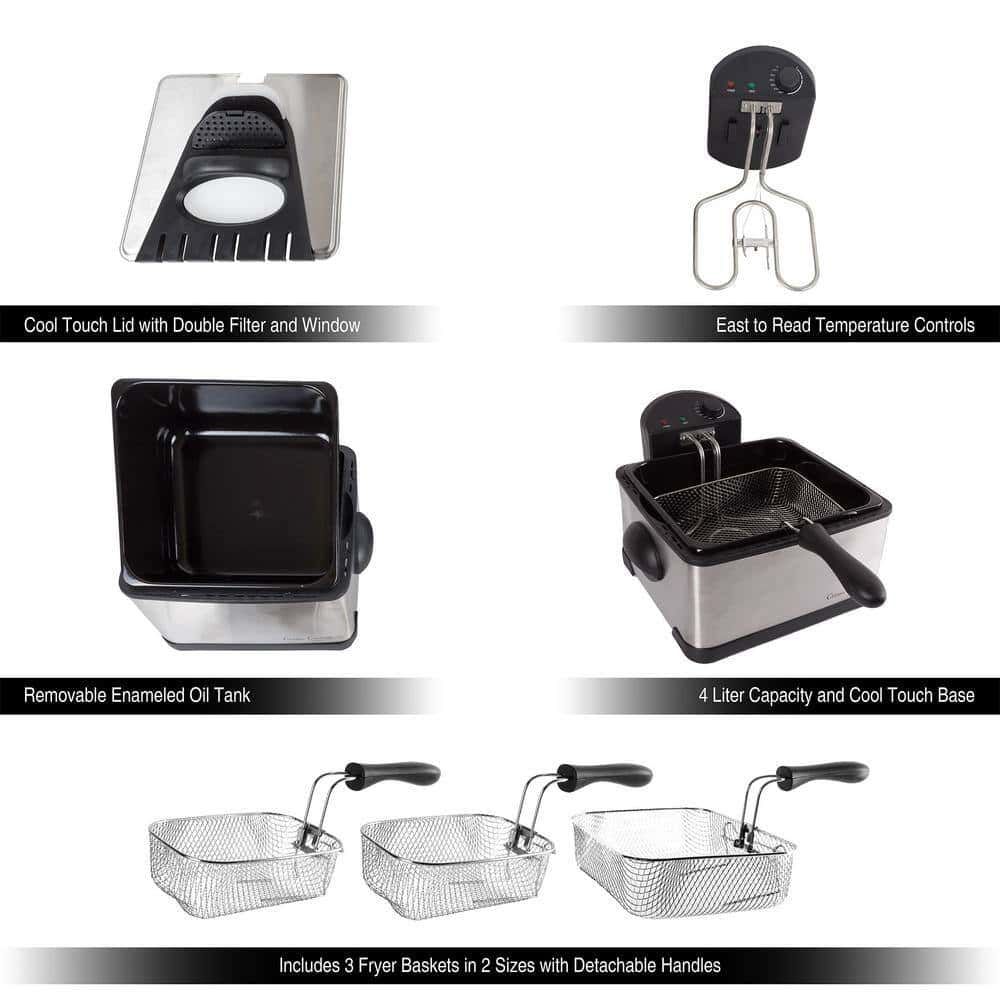 Classic Cuisine M030214 4 Qt. 3-Basket Electric Stainless Steel Deep Fryer (5-Piece)