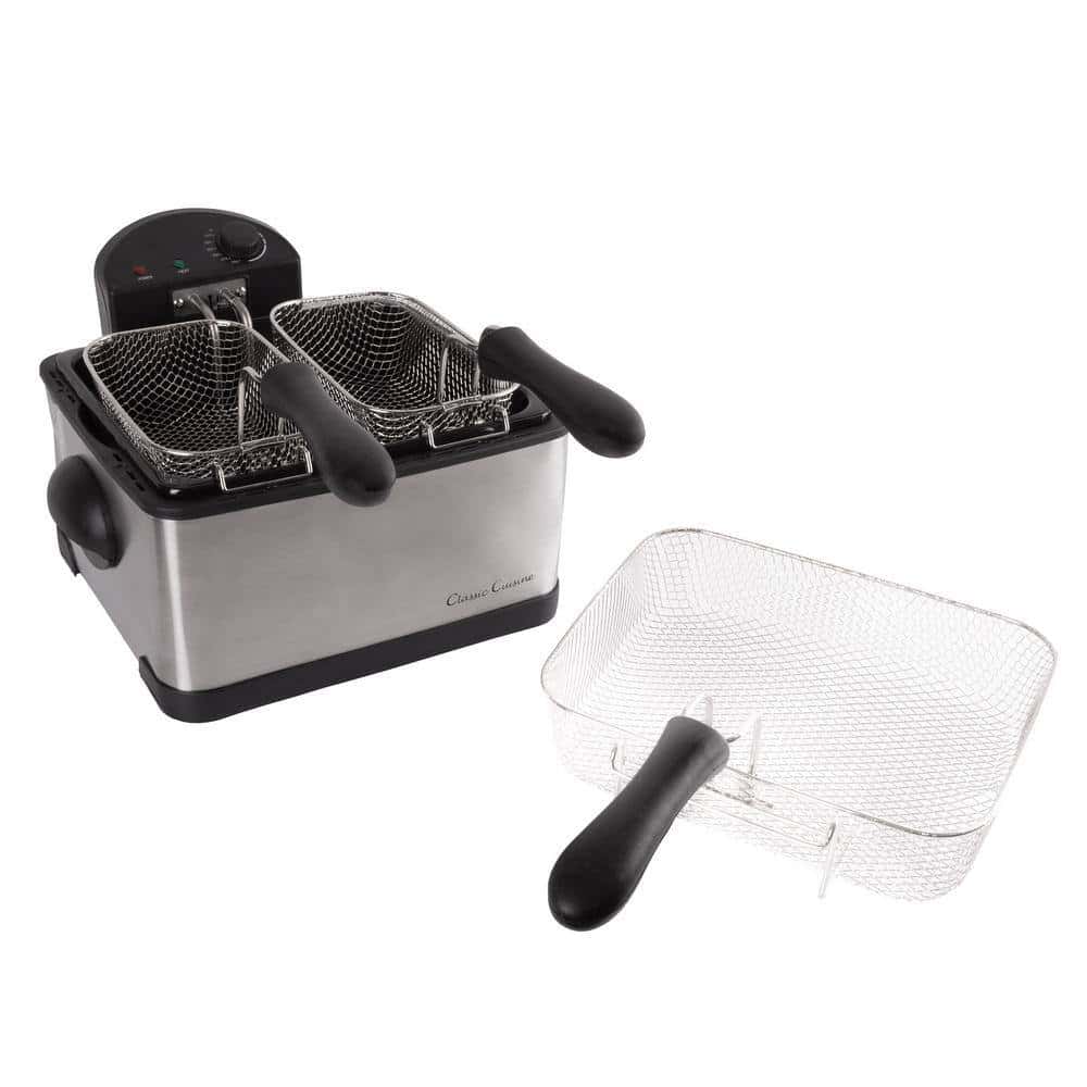 Classic Cuisine M030214 4 Qt. 3-Basket Electric Stainless Steel Deep Fryer (5-Piece)