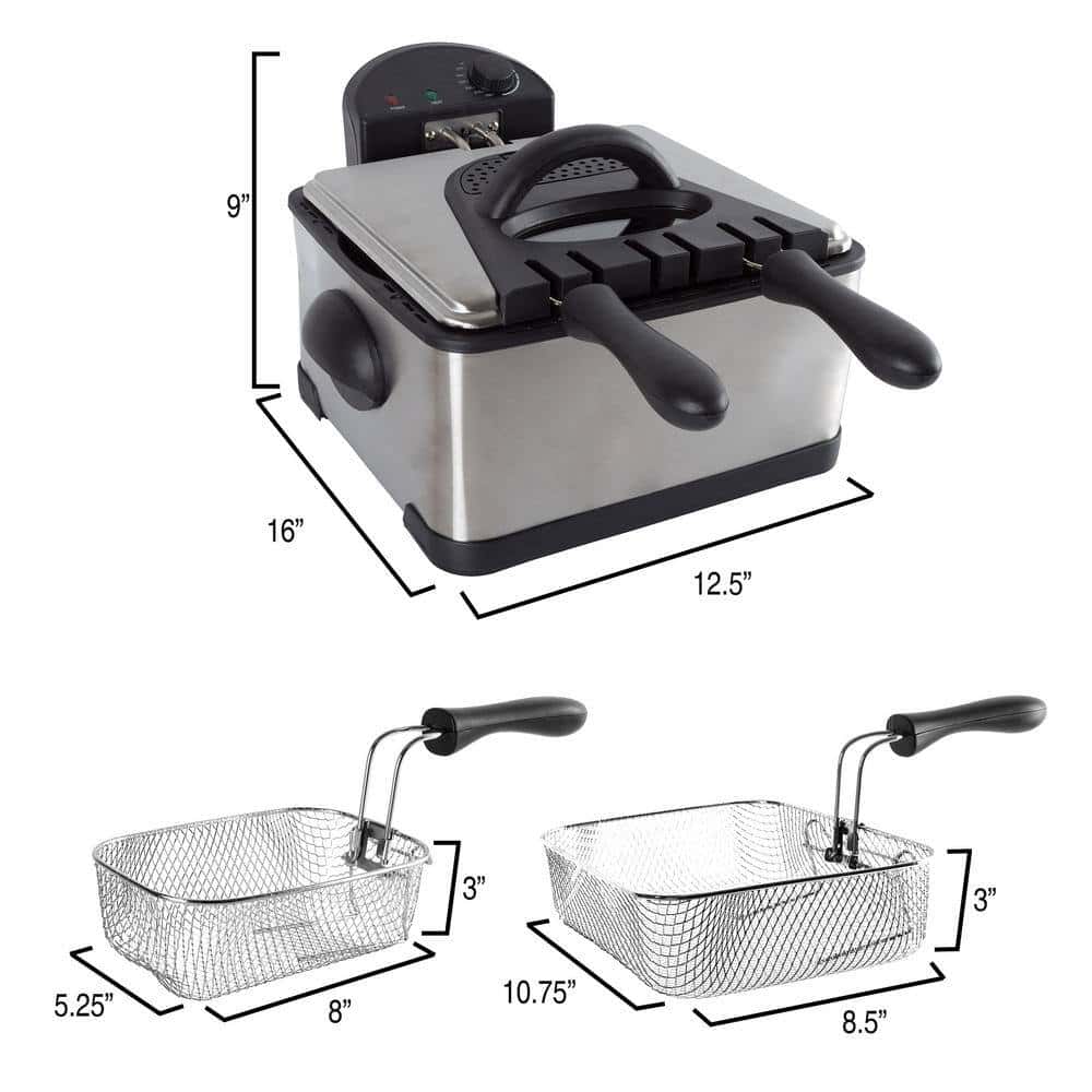 Classic Cuisine M030214 4 Qt. 3-Basket Electric Stainless Steel Deep Fryer (5-Piece)
