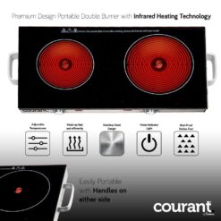 Courant 2-Burner 25 in. Infrared Ceramic Glass Hot Plates Cooktop 1700W Stainless Steel